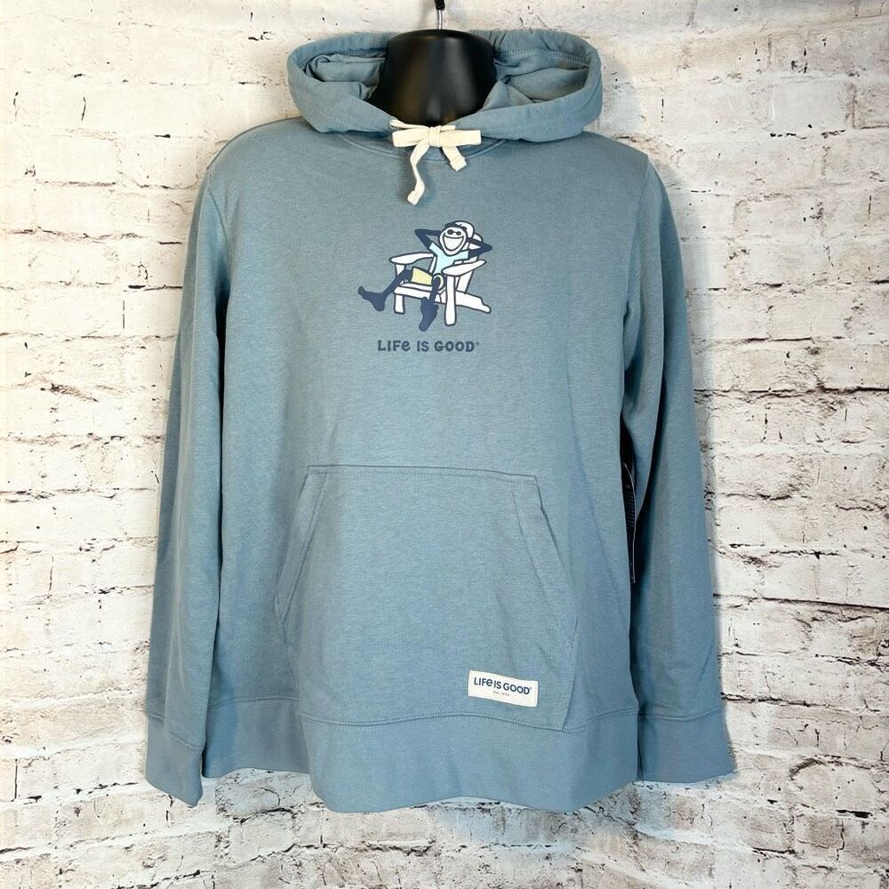 Life Is Good Adirondack Jake French Terry Lightweight Hoodie Blue NWT Small